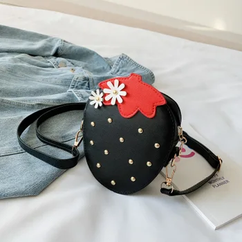 

Cute Strawberry Shoulder Bag Kid Girls Summer Crossbody Bright Color PU Leather Chain Fruit Print Handbag