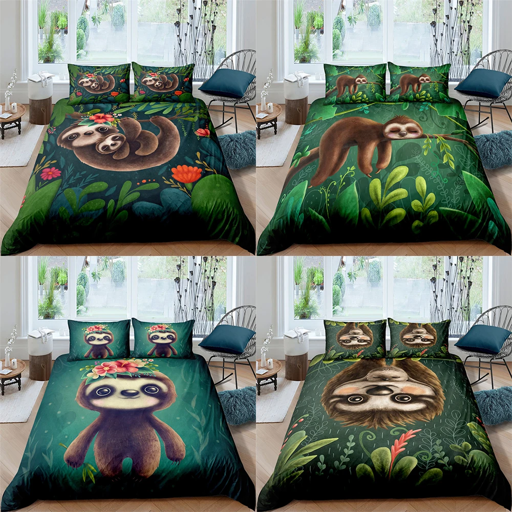 Cute Sloth Printed 2/3Pcs Duvet Cover And Pillow Case Bedding Sets EU/US/AU Single Twin Full Queen King Size | Дом и сад