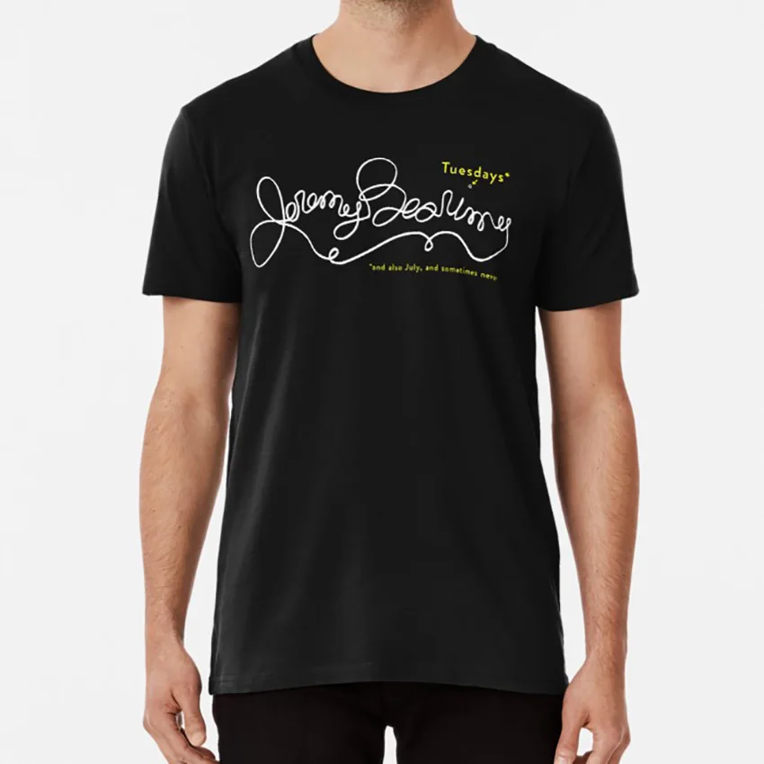 

Jeremy Bearimy in white (with notation) T shirt the good place tv show eleanor shellstrop chidi anagonye tahani al jamil