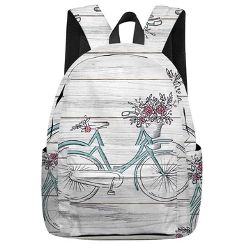 

Wood Grain Watercolor Bike Backpack For Teenage Travel Bags School Bags Backpack Interior Key Chain Holder