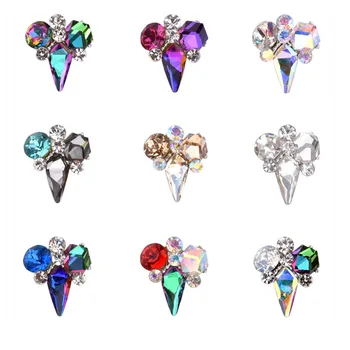 

10pcs new crystal glass 3D nail art ornaments silver alloy with shiny rhinestone glass gem effect charm DIY manicure accessories