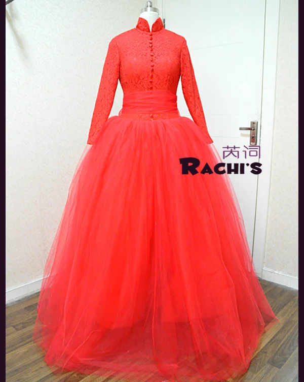 Романтический Casamento; lace vestido de noiva мусульманские Длинные рукава с высоким воротом, держащих букет невесты на свадьбе, свадебное платье платья для матери невесты