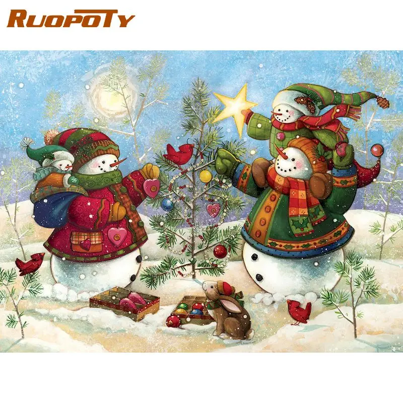 

RUOPOTY Frame Snowman DIY Painting By Numbers Landscape Acrylic Paint By Numbers For Home Wall Art Picture Christmas Gift