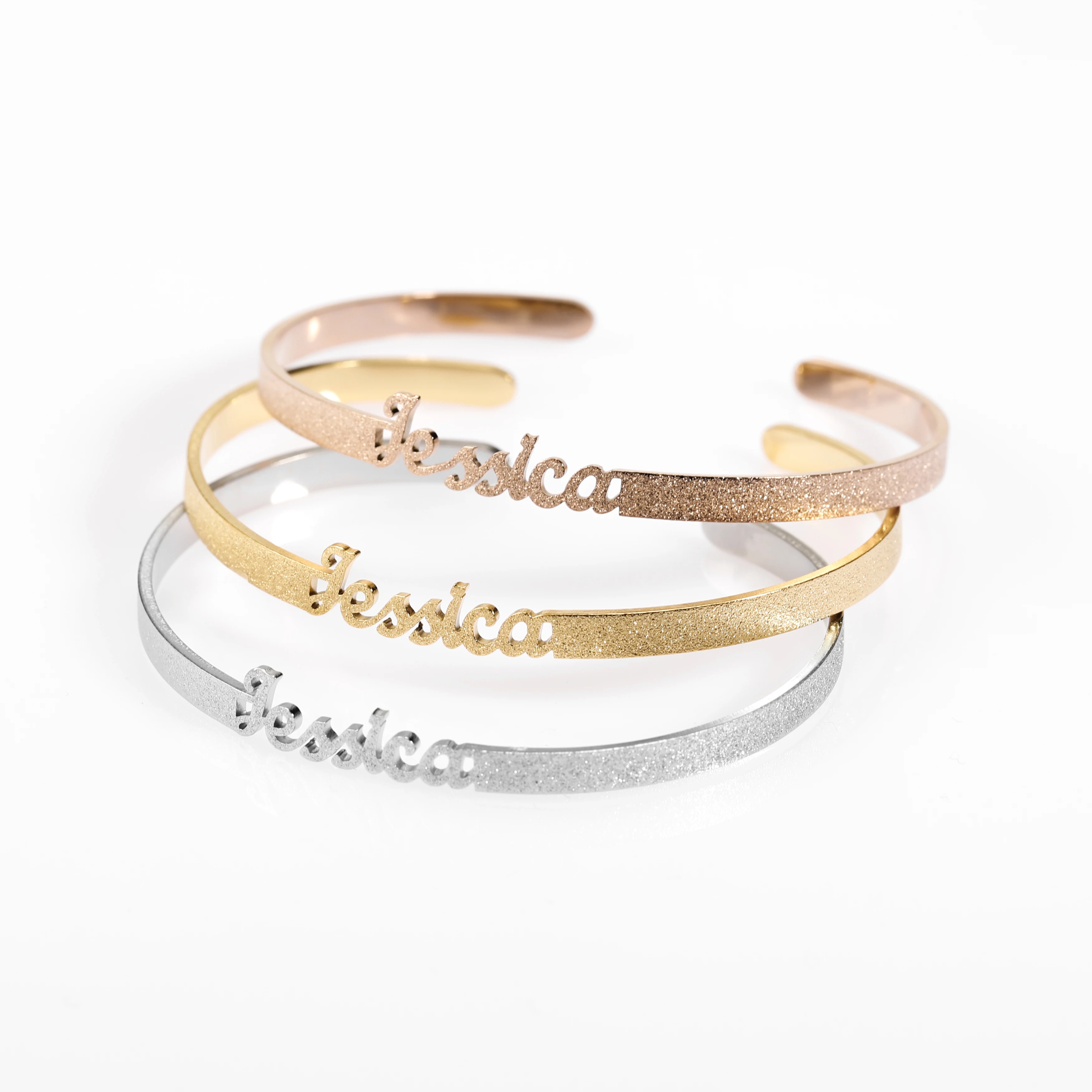 Персонализированный матовый и позолоченный именной браслет из нержавеющей