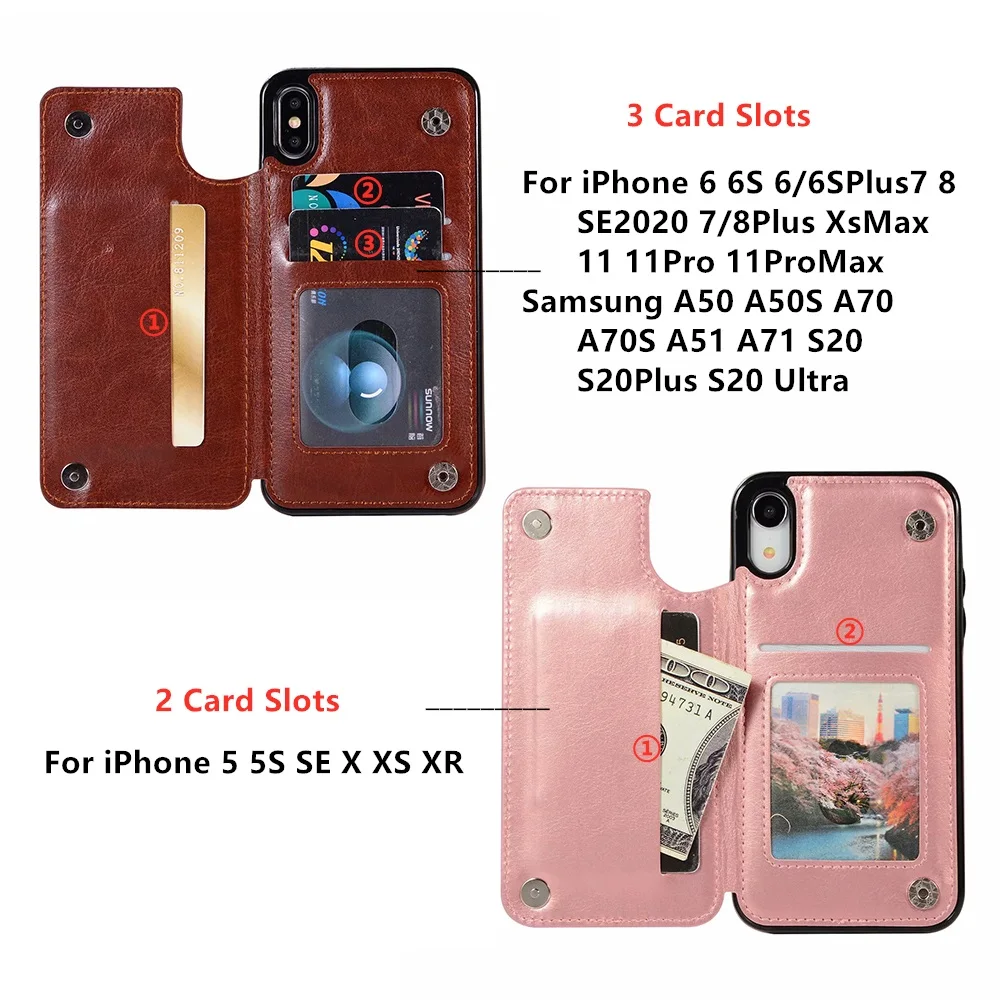 Custodia a portafoglio in pelle di alta qualità per iPhone SE 6S 7 8 Plus Custodia a portafoglio XR XS 11 Pro Max per Samsung A50 A70 A51 A71 S2_voghion.com