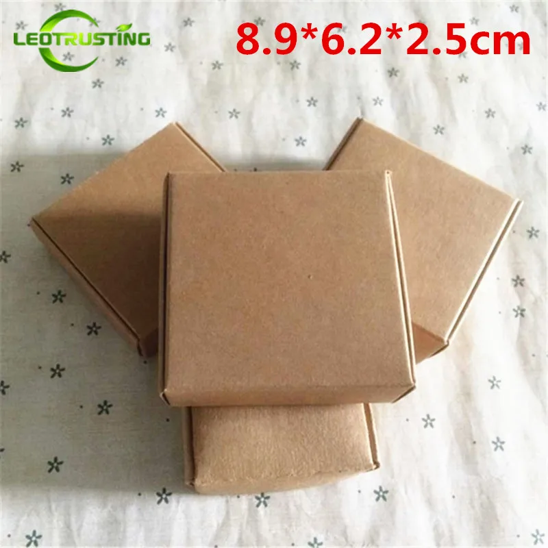 Leotrusting 50pcs 8.9*6.2*2.5cm Brown Kraft Paper Box Natural Kraft Paper Gift Packaging Box Handmade Party Paper Cardboard Box
