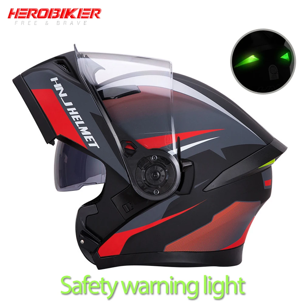 Мотоциклетный шлем HEROBIKER для мужчин откидной езды по бездорожью двойные линзы