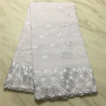 

African Dry Cotton Lace Fabrics 2019 High Quality Embroidery Lace Swiss Voile Lace Stone Swiss Voile Lace In Switzerland WHITE