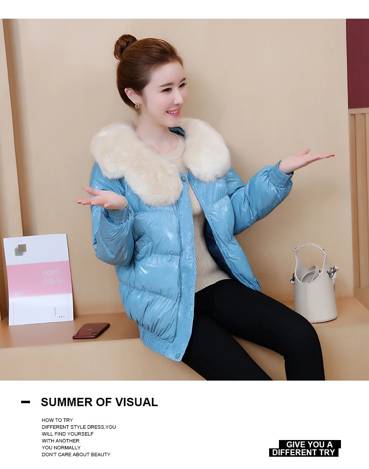 6636# одежда с хлопковой подкладкой для фотосессии Женская короткая одежда с большим меховым воротником в Корейском стиле INS модная универсальная одежда для студентов в студенческом стиле