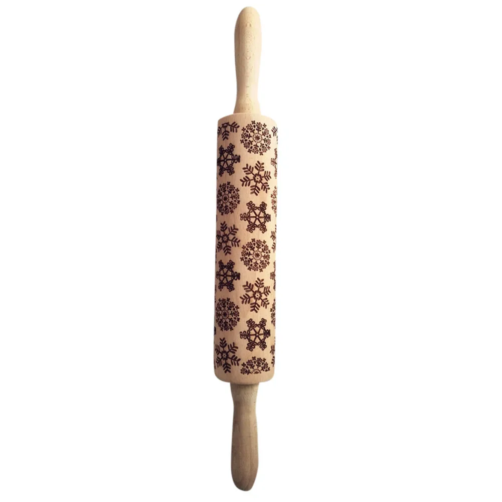35X4.5CM Christmas Embossing Rolling Pin Embossed Rolling Pin Wooden Rolling Embossing Baking Cookies Fondant Cake Patterned