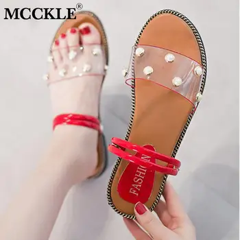 

MCCKLE Women Summer PVC Flat Slippers Woman Transparent Slip On Two Wear Sandals Female Open Toe Fashion Shoes Ladies Slides