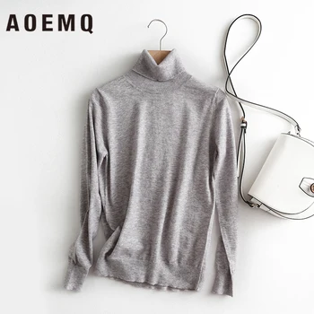 

AOEMQ Fashion Sweaters Solid Gray Color Thin Pullover Sweater Spring Turtleneck Sweaters Unisex Lover Homewear Relax Clothing