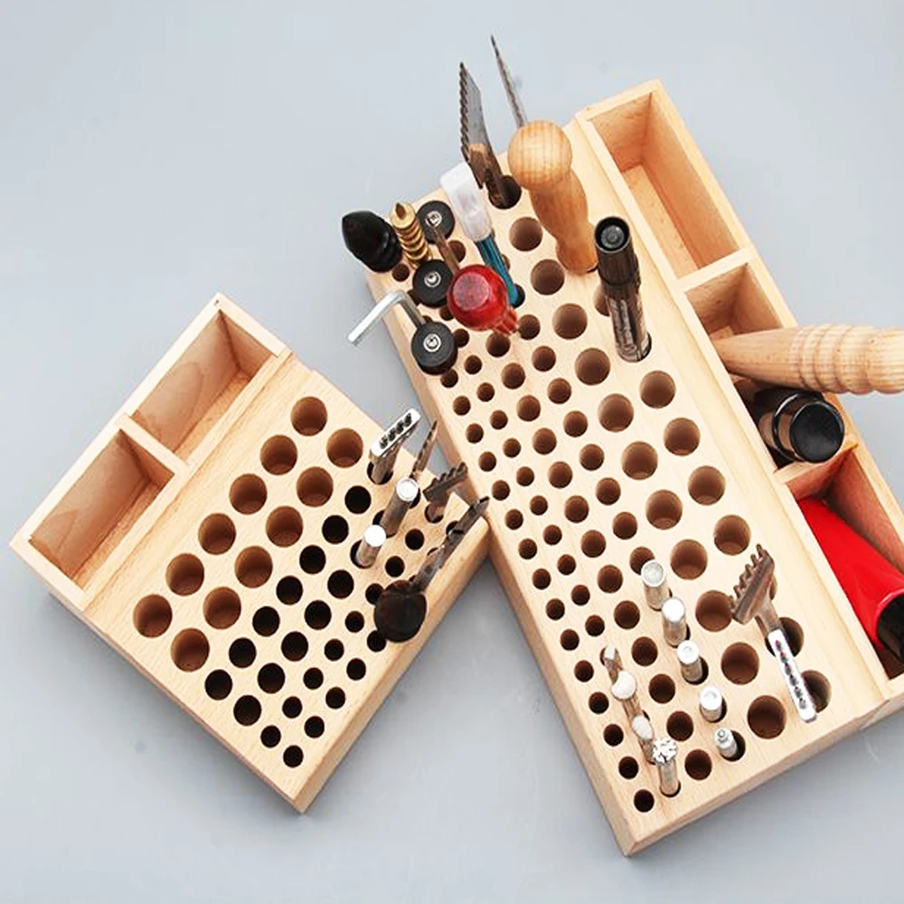 Handwork Tools Holder Box 46/76/98 Holes Organizer Wooden Rack For