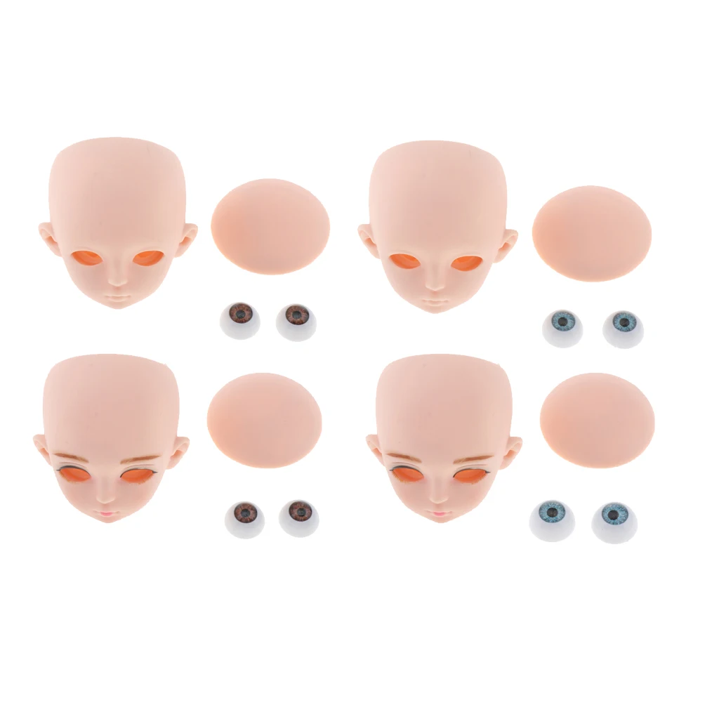 1/3 BJD Head Face Mold with 3D Eyes, Doll Replacement Body Parts, Make Up Eyes Eyelash Extensions, for Hair Styling Cosmetology
