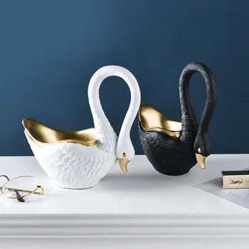 

European Elegant Gold White Swan Home TV Cabinet Wine Cabinet Decoration Porch Resin Art Decoration Jewelrymakeuptool Storagebox