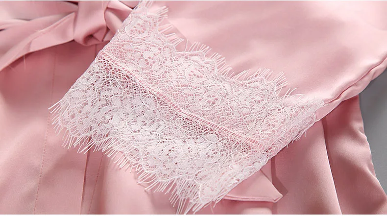 Queenral 2PCS Sexy Women's Robe Gown Sets Night Woman Nightgown Summer Nightdress Lace Satin Sleepwear Pajamas With Chest Pad   33