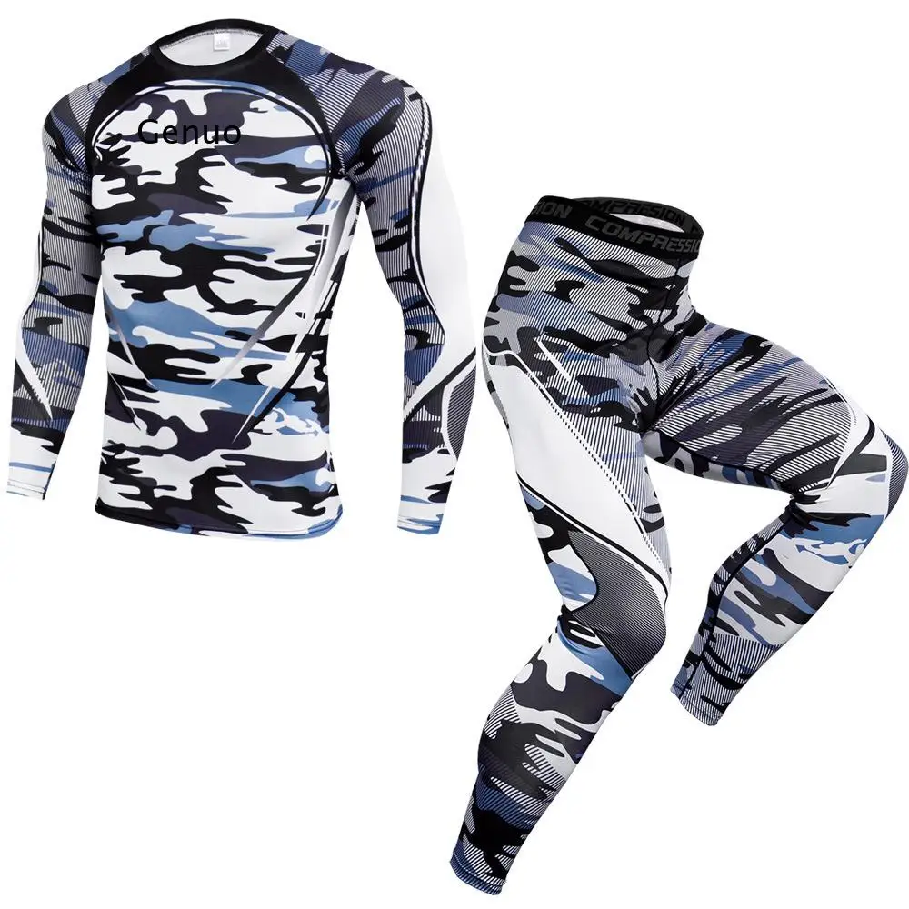 2021 New Outdoor Fitness Quick-Drying Pants Basketball Stretch Running Fitness Clothes Sports Suit Men's Autumn Two-Piece Suit 2021 latest men s outdoor sports and leisure camouflage hooded mobile phone sweater running fitness fashion suit