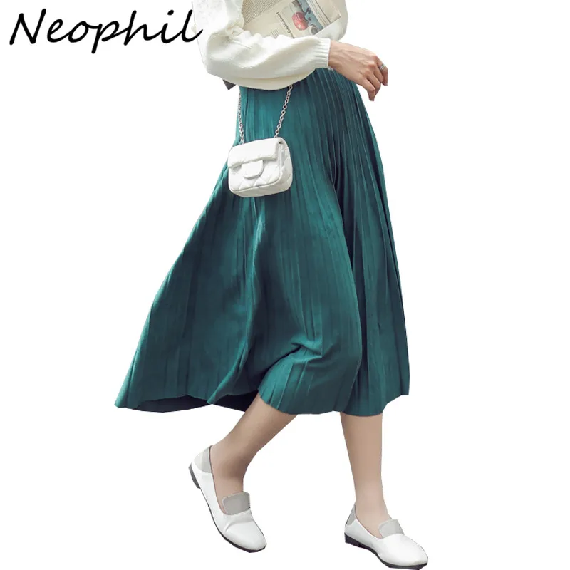 Neophil женские плиссированные однотонные миди юбки с высокой талией женские зимние богемные модные черные розовые шерстяные юбки Longa Saia S2893