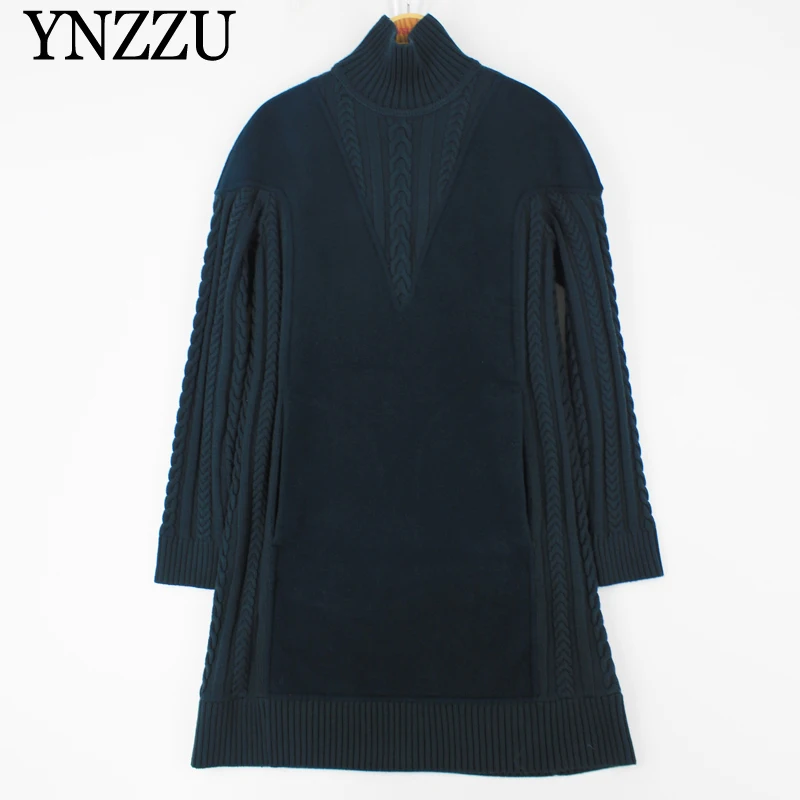 ^*Best Offers 2019 100% Wool Women Winter dress Brand High quality Solid color Female Mini dress Turtleneck knitted Sweater Winter YNZZU YO979