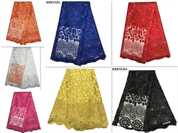 

Blue Latest Sewing African Cord Lace Fabric Wholesale French Style Guipure Mesh High Quality Yellow Nigerian 5 Yards KRL-80036