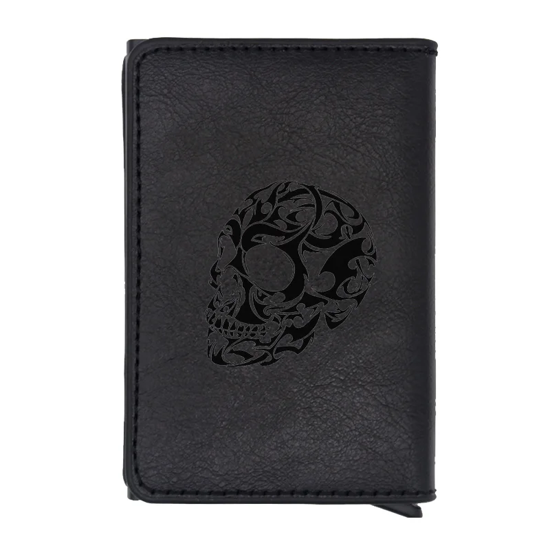 Punk Style personality Skull Rfid Wallet Men Classic Women Credit Card Black Leather Wallets Short Purse