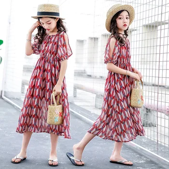 

Chiffon Summer Dresses Girls Clothing New 2020 Princess Floral Dress Kids Long Beach Dresses Clothes Children Holiday Dress 6 8