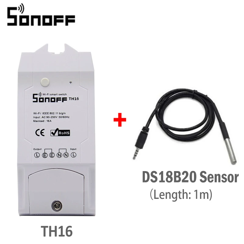 Sonoff TH16 16A умный Wifi переключатель поддержка eWelink монитор Температура Влажность умный дом автоматизация работа с Alexa Google Home - Комплект: TH16 add DS18B20