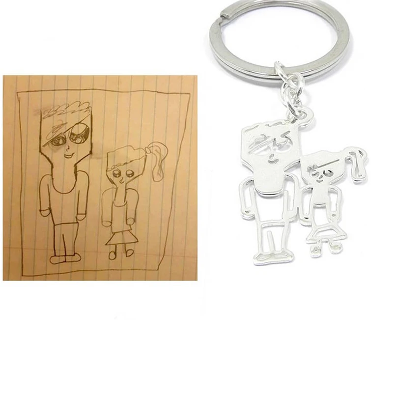 Custom Children's Drawing Keychain Kid's Art Child Artwork Personalized Name Keyring Custom Jewelry BFF Christmas Gifts for Kids