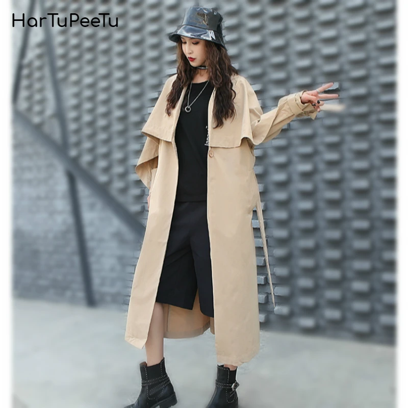 

Women Windbreaker Mid-length British Style Plus Size Loose Spring Autumn Office Lady Coat Height Increasing Fashion Tide 2020