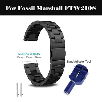 

Solid stainless steel watchband watch strap silver black Bracelet 24*16mm watch band metal For Fossil Marshall FTW2108