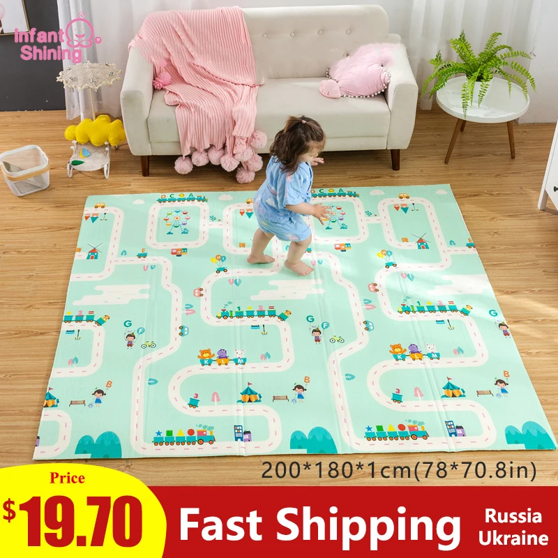 Tapete plegable con dibujos animados para bebés tapete para juegos de niños, antideslizante, 180x200CM, 1CM de grosor
