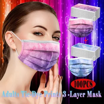 

100PCS Multicolor Tie-dye Disposable Mask Breathable 3 Layers Masks Non-woven Fabric Adult Face Mask Masques Jetables