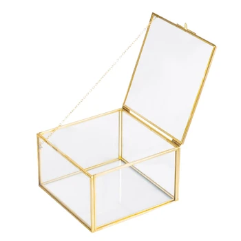 

Golden Square Vintage Brass & Clear Glass Decorative Box Home Decor, Jewelry Case Box Organizer with Latching Lid