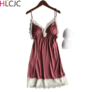 

2019 Nightgowns & Sleepshirt Silk Sleepwear Women Lace Nightdress Ladie Satin Sexy Lingerie Nightshirts Sleep Lounge