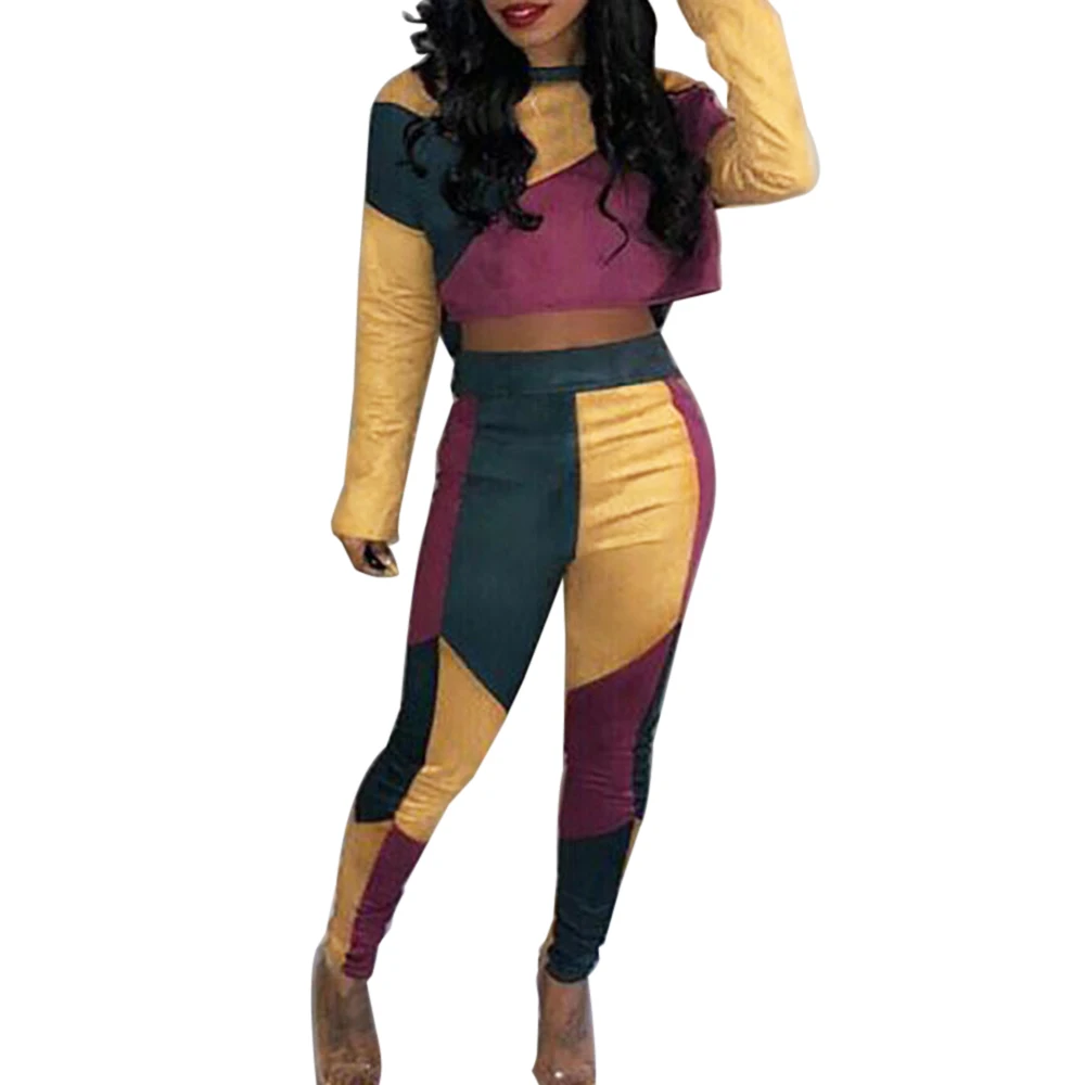 Комплект из 2 предметов: толстовка и спортивные штаны, повседневный спортивный костюм в стиле пэчворк, комплект пуловеров с длинным рукавом, женская спортивная одежда - Цвет: purple2