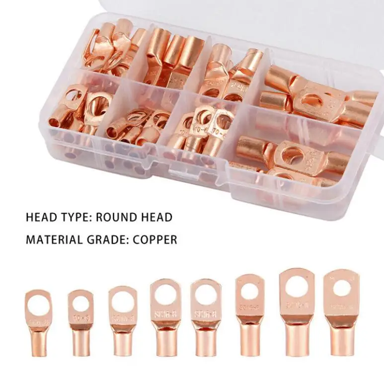 

60pcs/box Electrical Wire Ring Connectors Assorted Car Copper Tube Lug Battery Starter Cable Welding Crimp Terminals Kit