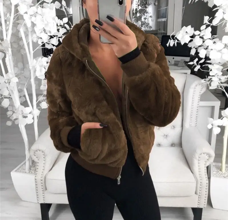 style4 Зимнее женское пальто из искусственного меха, теплые флисовые куртки, Короткие топы на молнии, верхняя одежда в стиле панк с карманами, толстовка с капюшоном, флисовая куртка, пальто - Цвет: style4