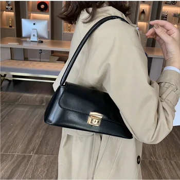 

Shoulder Bags 2020 New Arrival Leather Bags Women High-end Retro Modern Handbag Office Lady intage Korean Black Solid BWB13807-2