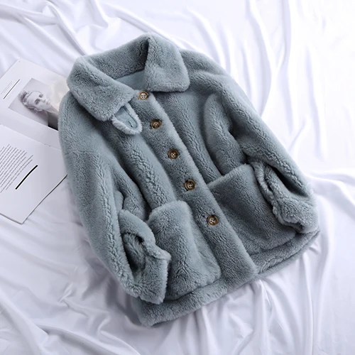 Gray green Женская одежда Зимняя верхняя одежда пальто новые зимние меховые гранулы овечья шерсть короткое пальто 1023 - Цвет: Gray green