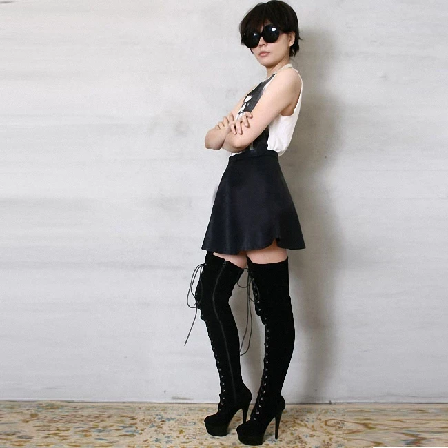 Professional pole dancing boots high with waterproof table 15 cm knee-high boots shoes photo photo stage performance