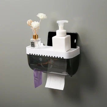 

Bathroom Waterproof Toilet Paper Holder Bathroom Punch-free Multifunction Creative Tissue Box Roll Paper Tube Holder Box Rack 14