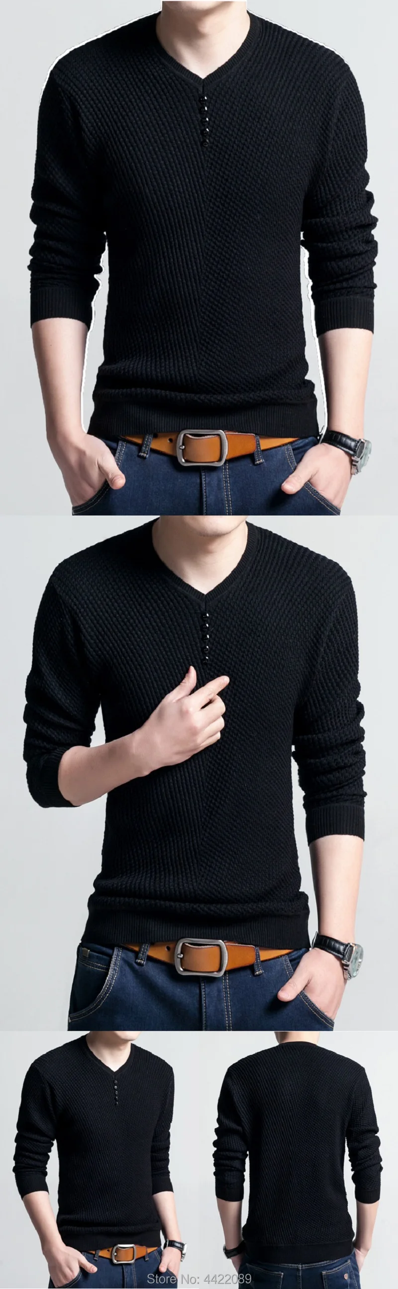 New Autumn Winter Men V-Neck Button Pullover Sweater Solid Slim Fit Long Sleeve Homme Sweater Mens Knitted Sweaters