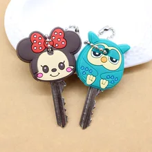 2PCS schönen Cartoon schlüsselbund Anime Nette mickey stich Bär Silikon schlüssel abdeckung eule porte clef kappe minne schlüssel kette schützen frauen(China)