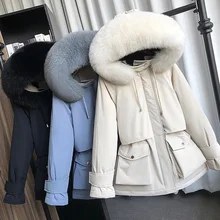 Large Natural Raccoon Fox Fur Hooded Winter Down Coat Women White Duck Down Jacket Thick Warm Parkas Female Outerwear Coat Women