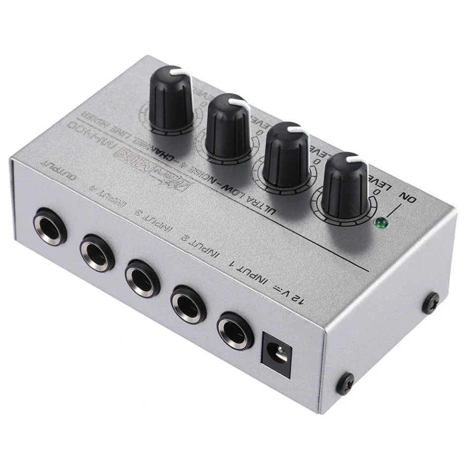Muslady MX400 звуковой микшер ультра-компактный низкий уровень шума 4 канала линейный моно аудио микшер с адаптером питания EU/US PLUG - Цвет: EU