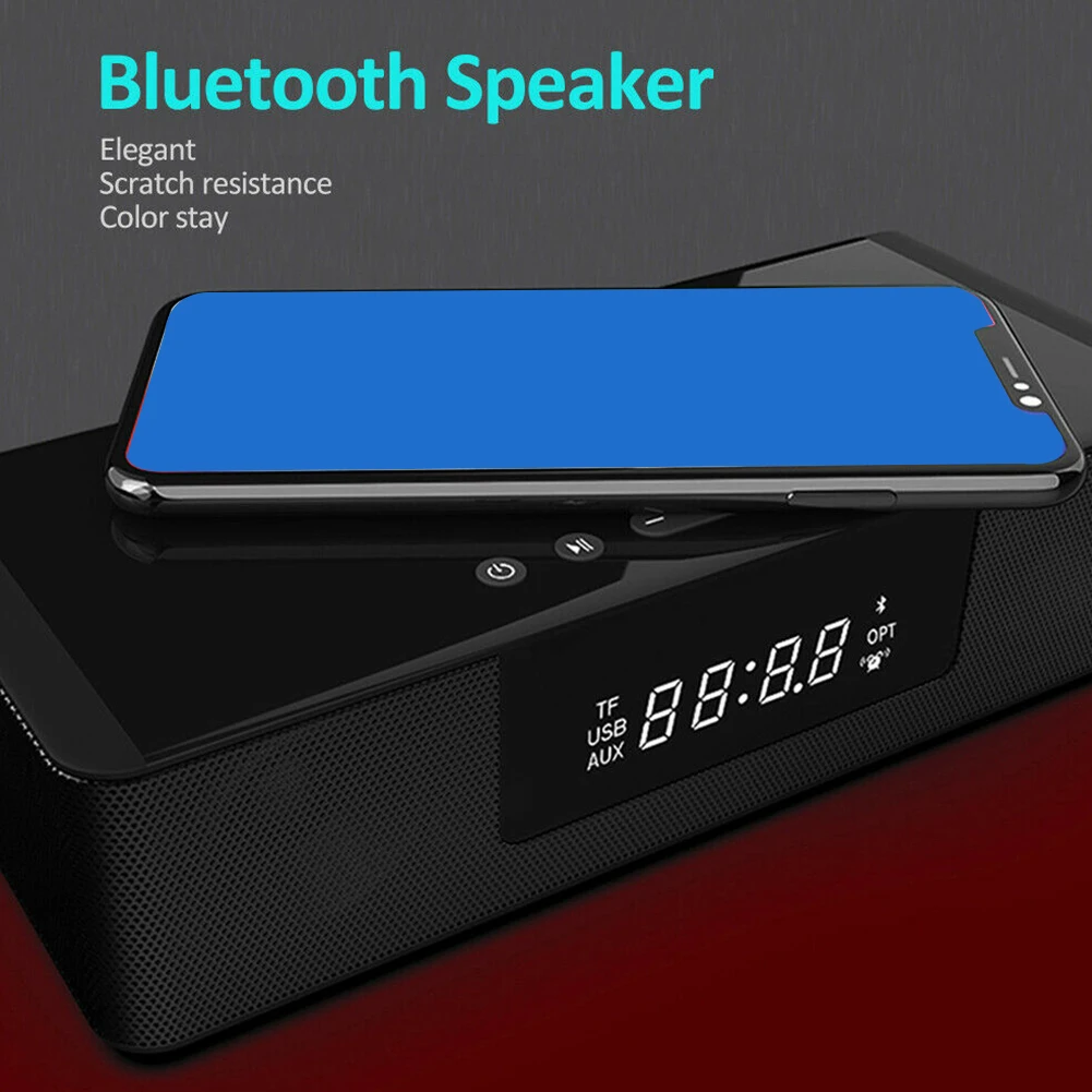 Аудио Bluetooth динамик стерео Будильник Светодиодный дисплей домашний портативный FM радио цифровой пульт дистанционного управления пластиковая Беспроводная зарядка