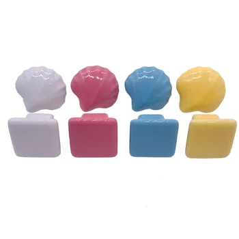 1pcs 33mm Modern Ceramic Drawer Shoe Cabinet Knobs Pulls White Blue Pink Yellow Shell Square Look kitchen cupboard door handles