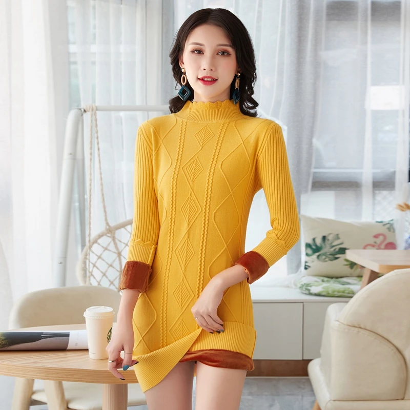 Women Sweaters Autumn Winter Base Tops Long Plus Velvet Padded Sweater Women Thicken Warm Sweaters Knit Sweater over size 3XL