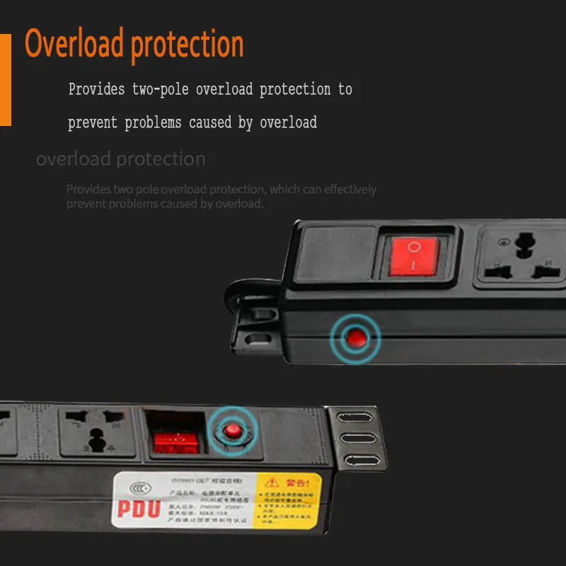 Блок питания для шкафа PDU с переключателем 6/8AC, универсальные розетки, защита от перегрузки, удлинитель, 19 дюймов, высокая мощность