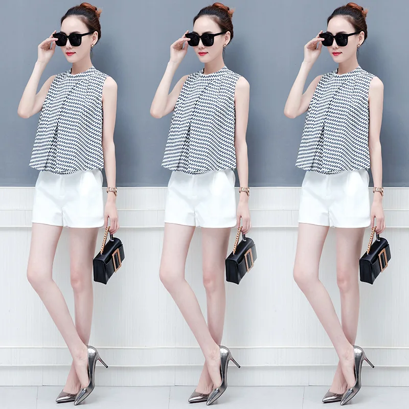 

Fashion WOMEN'S Suit 2019 New Style Spring And Summer Korean-style Western Style Slimming Sleeveless Summer Tops with Shorts Two